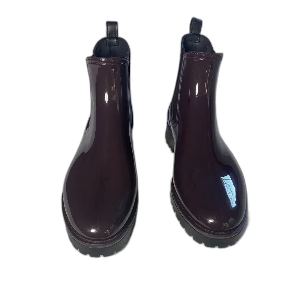 Vince Risa Gum Chelsea Boot Rainboot Glossy Burgundy Slip on Women's Sz 10